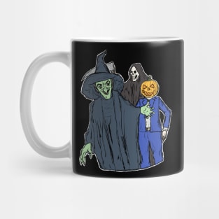 The Witch, the Pumpkin and Death Background Black Mug